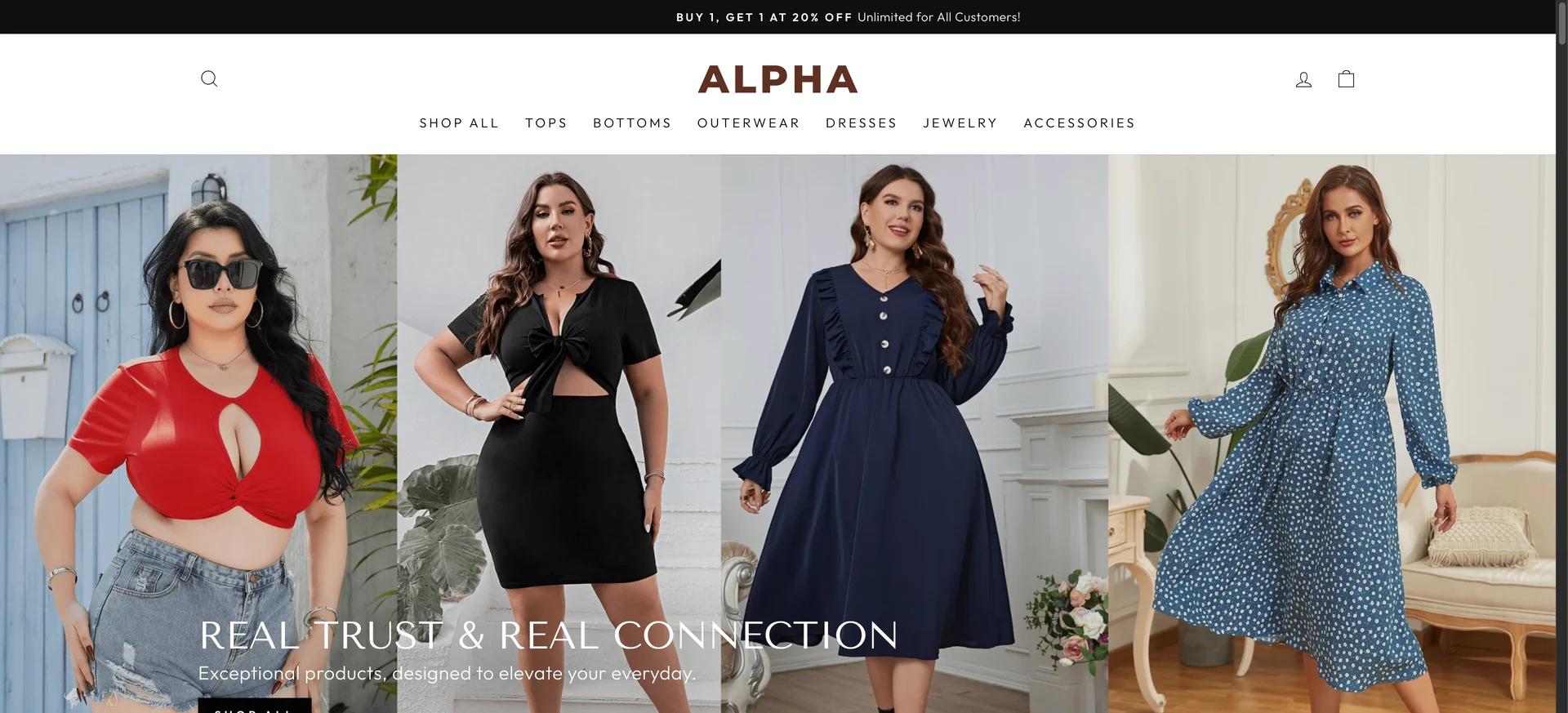 Alpha Plus Size Shopify storefront