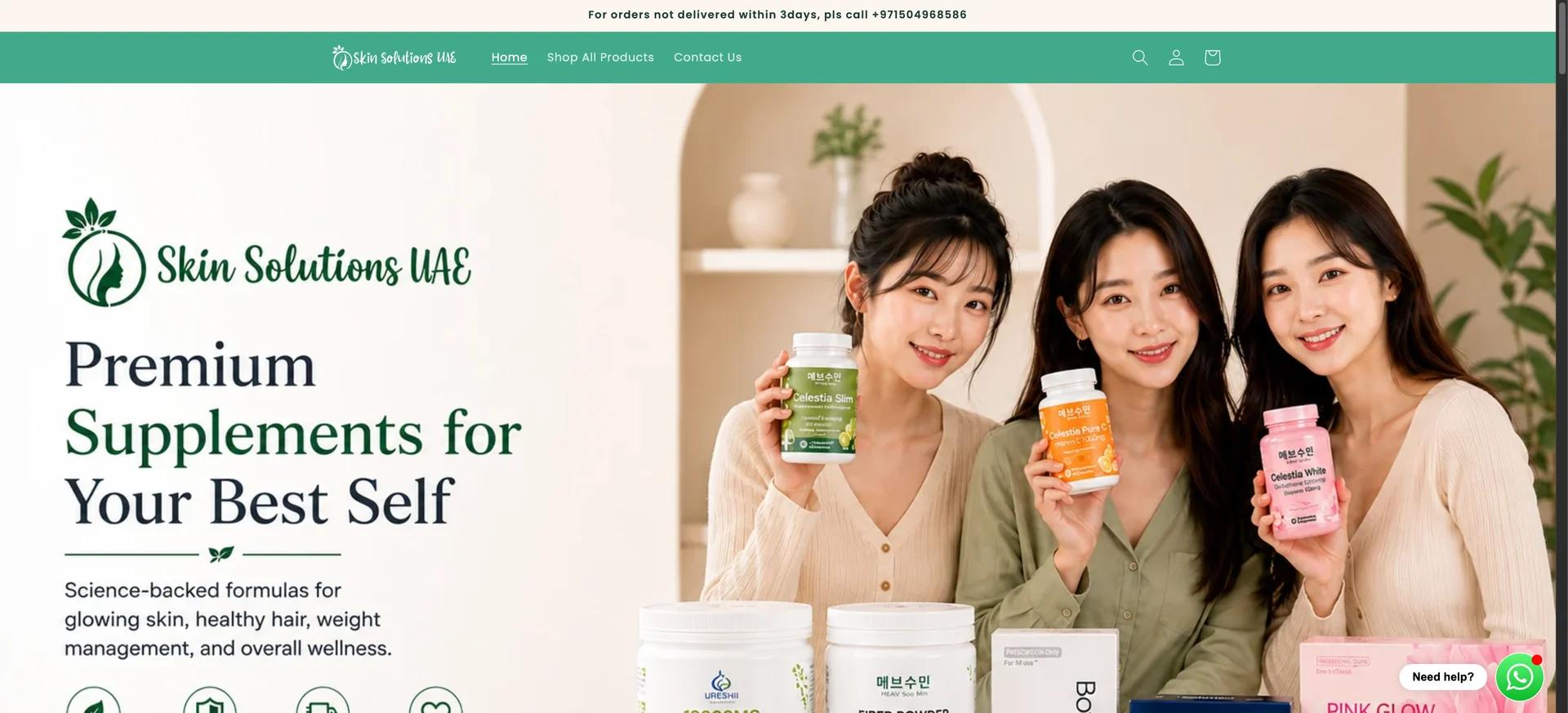 Skin Solutions UAE Shopify storefront